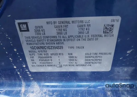 2016 Chevrolet Silverado 1500 2Lt from USA, damaged, VIN 1GCVKREC1GZ394329